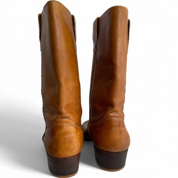 Vintage Carmel Brown Tall Leather Campus Boots Women's 8.5 D - Picture 8 of 14